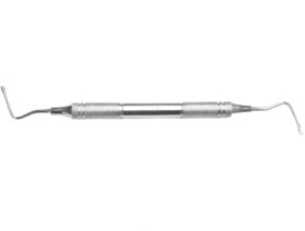 A silver pen with two needles on top of it.