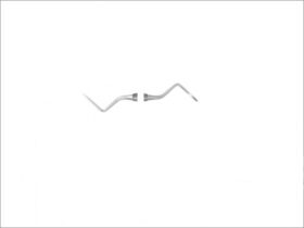 A pair of white metal handles with one handle bent to the side.