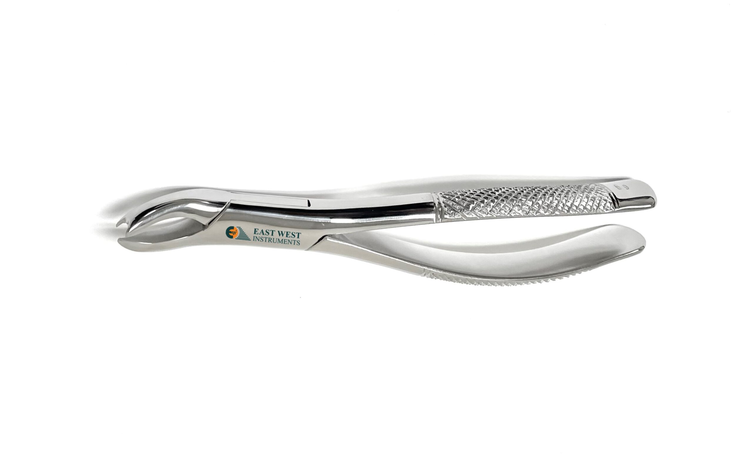 A close up of a metal tool on a white background