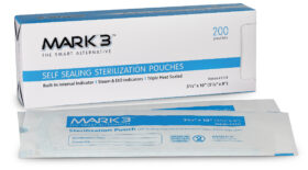 A box of sterilization pouches is shown.